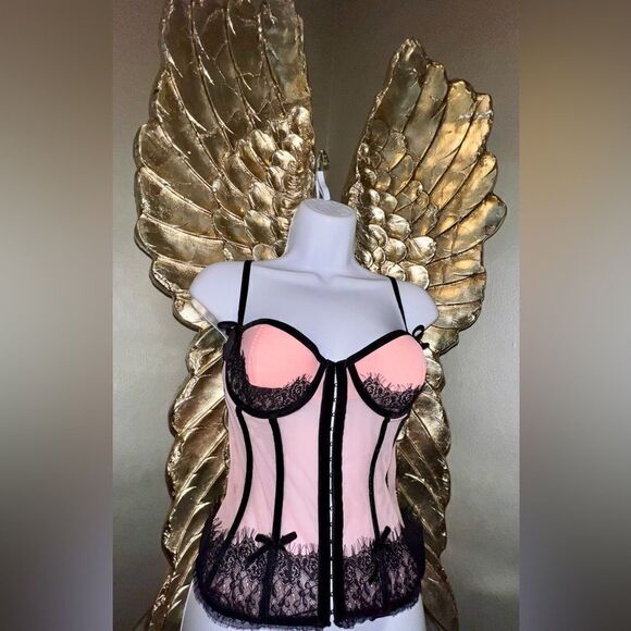 Victoria's Secret Other - Victoria's Secret Sexy Little Things pink Corset, bustier w black lace velvet